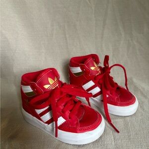 Adidas Baby Toddler Red High-Top Sneakers with White Stripes